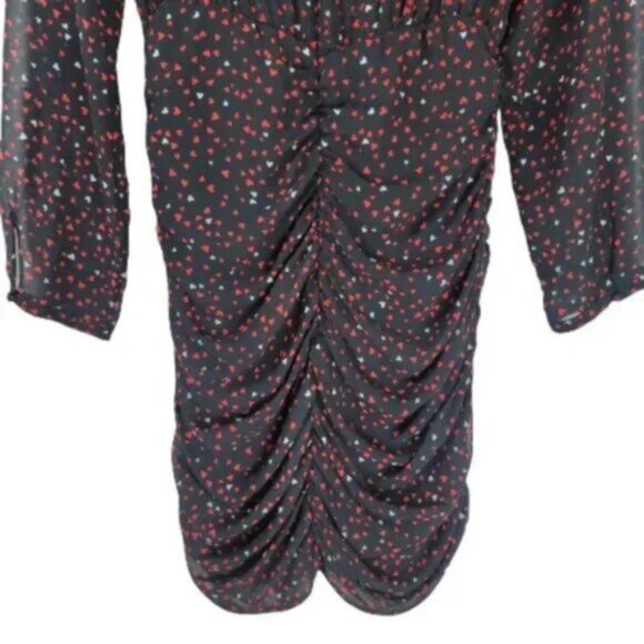 Zara Heart Print Mini Dress Ruched Long Sleeve V-Neck Party Dress - Picture 4 of 13